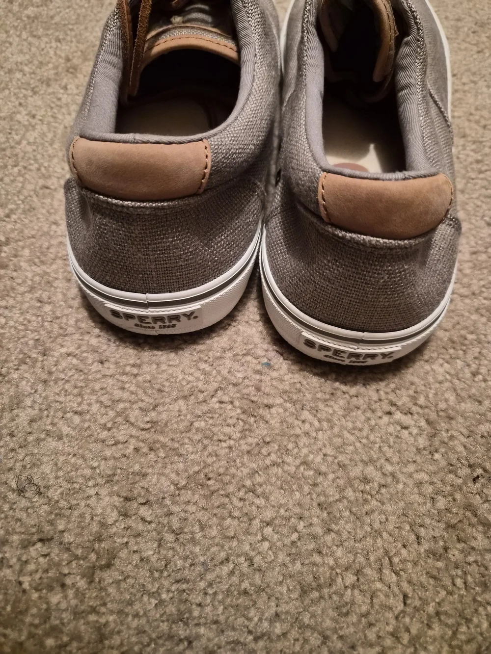 Sperry Men’s Taupe Canvas Boat Shoes with Brown Leather Laces